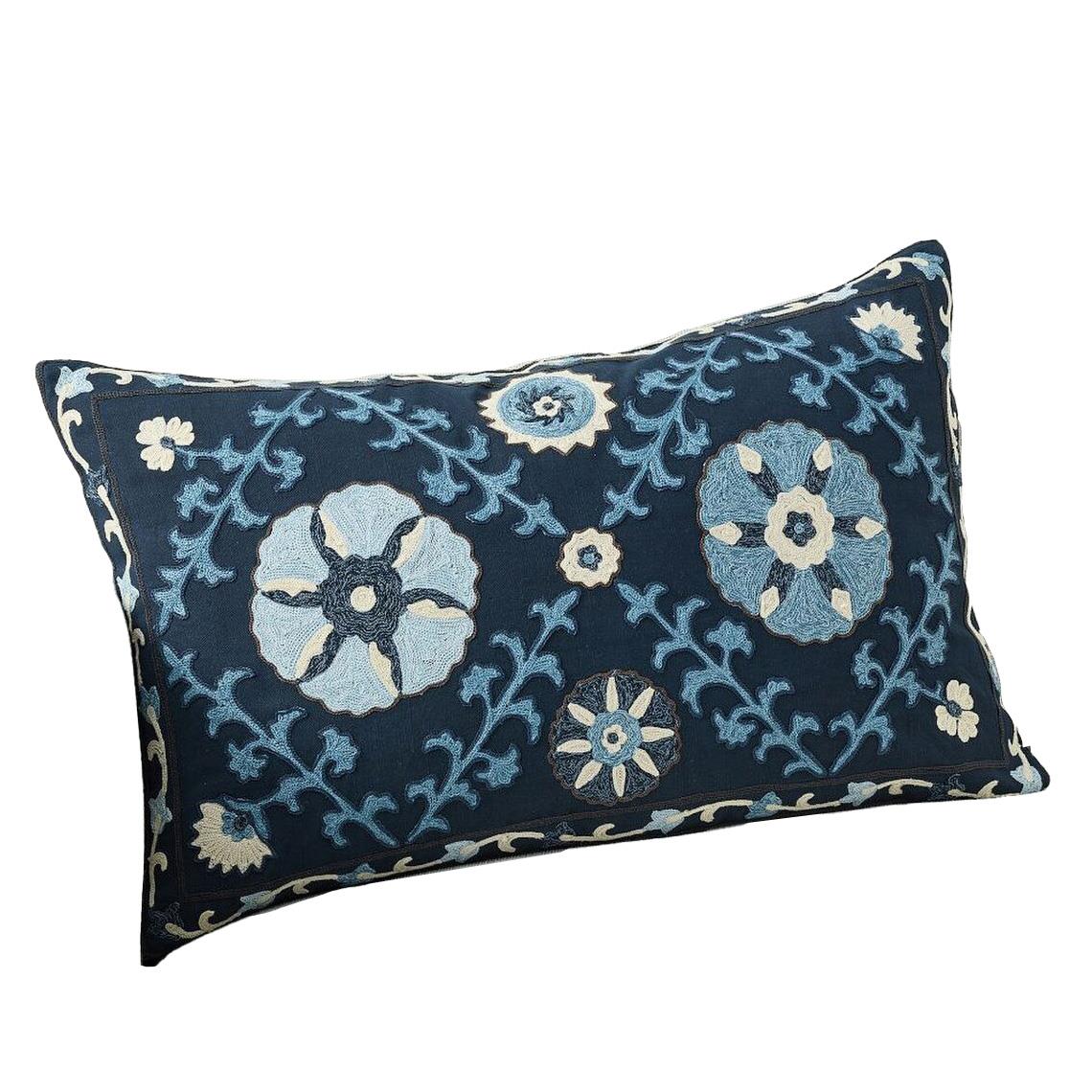 Pottery Barn Penelope Embroidered Lumbar Cushion Cover 66cm Navy